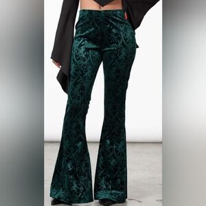 Killstar Dark Dynasty Emerald Green Velvet Flare Pants